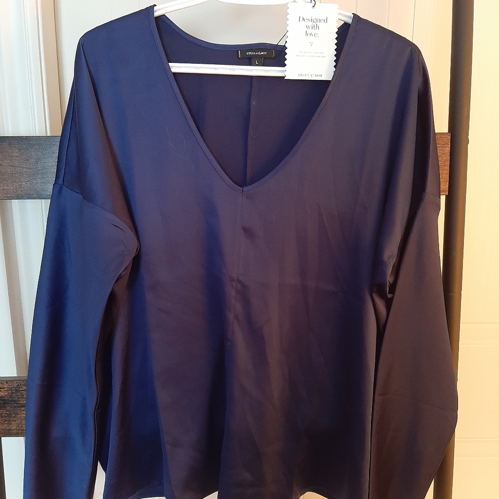 Stella & Dot Navy V-Neck Blouse